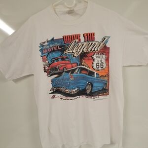 Vintage 1995 Retro vibes Cars/Motel Route 66 graphic, Jerzees tag White Large